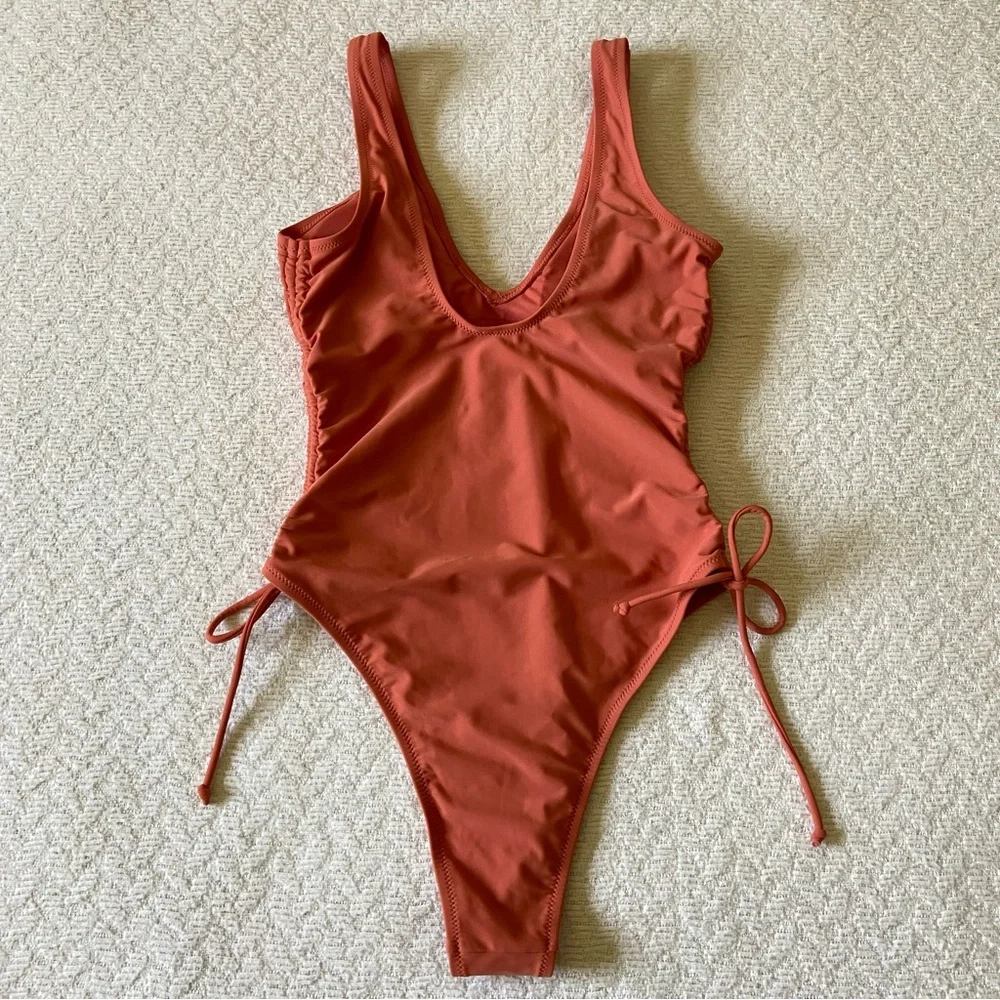 Cupshe Carolina Drawstring Ruched Tummy Control One Piece Swimsuit